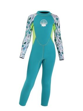 Dive & Sail X-Manta Kids Teal Shell-Print Full 2.5mm Neoprene Wetsuit XXL